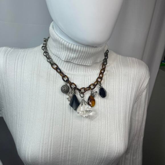 Chico's statement necklace mixed metals signed costume jewelry tortoise resin - Picture 12 of 16